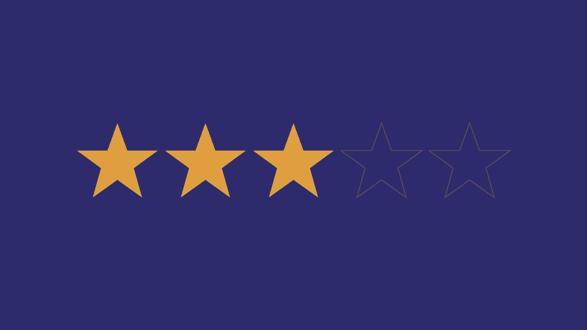 Three full Google stars and two empty ones on an indigo background — symbol of unanswered reviews